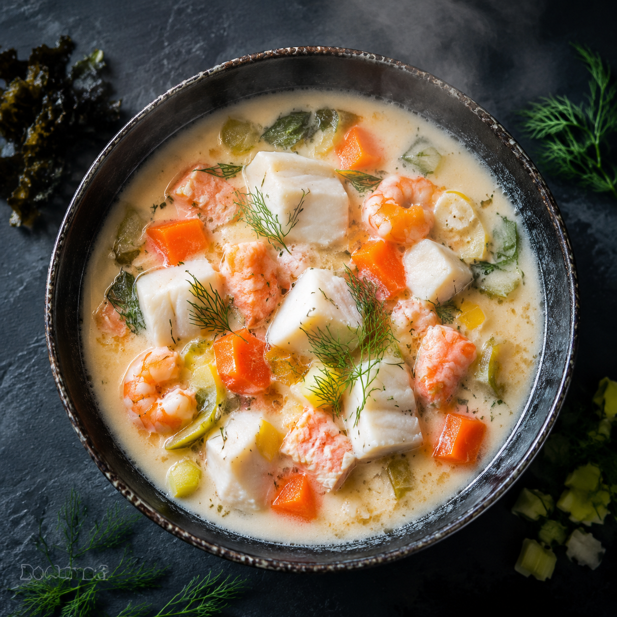 Kremet fiskesuppe med urter