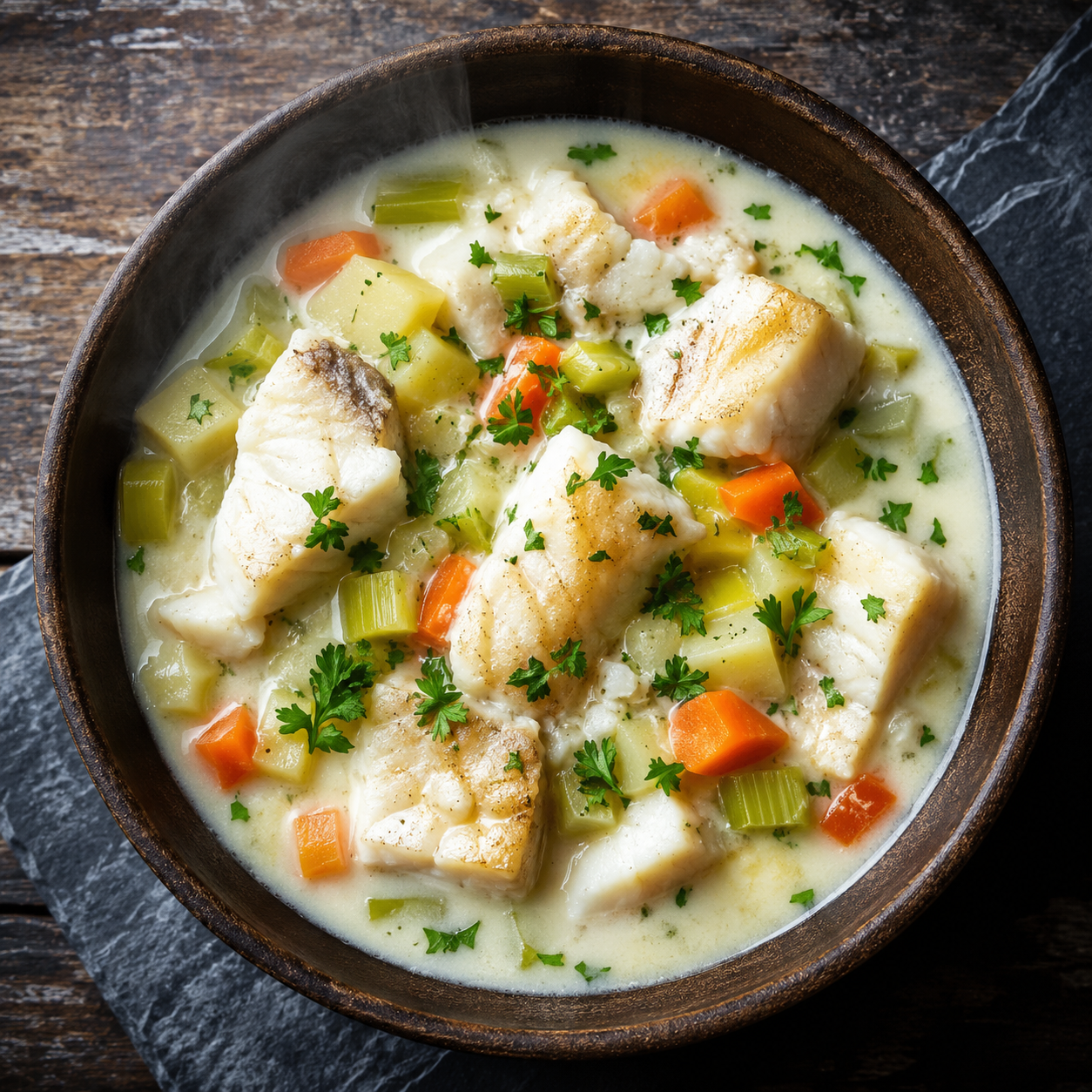 Klippfisksuppe med potet og purre